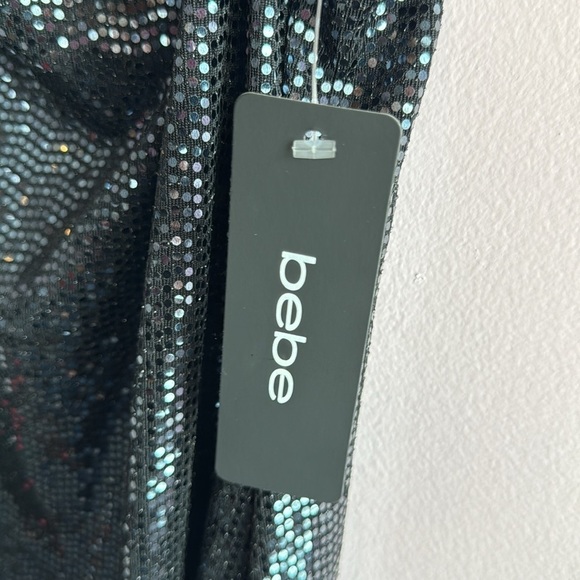 bebe size M Cowl Neck All Over Sequin Shimmer Black Stretch Maxi Dress NEW - Picture 4 of 9